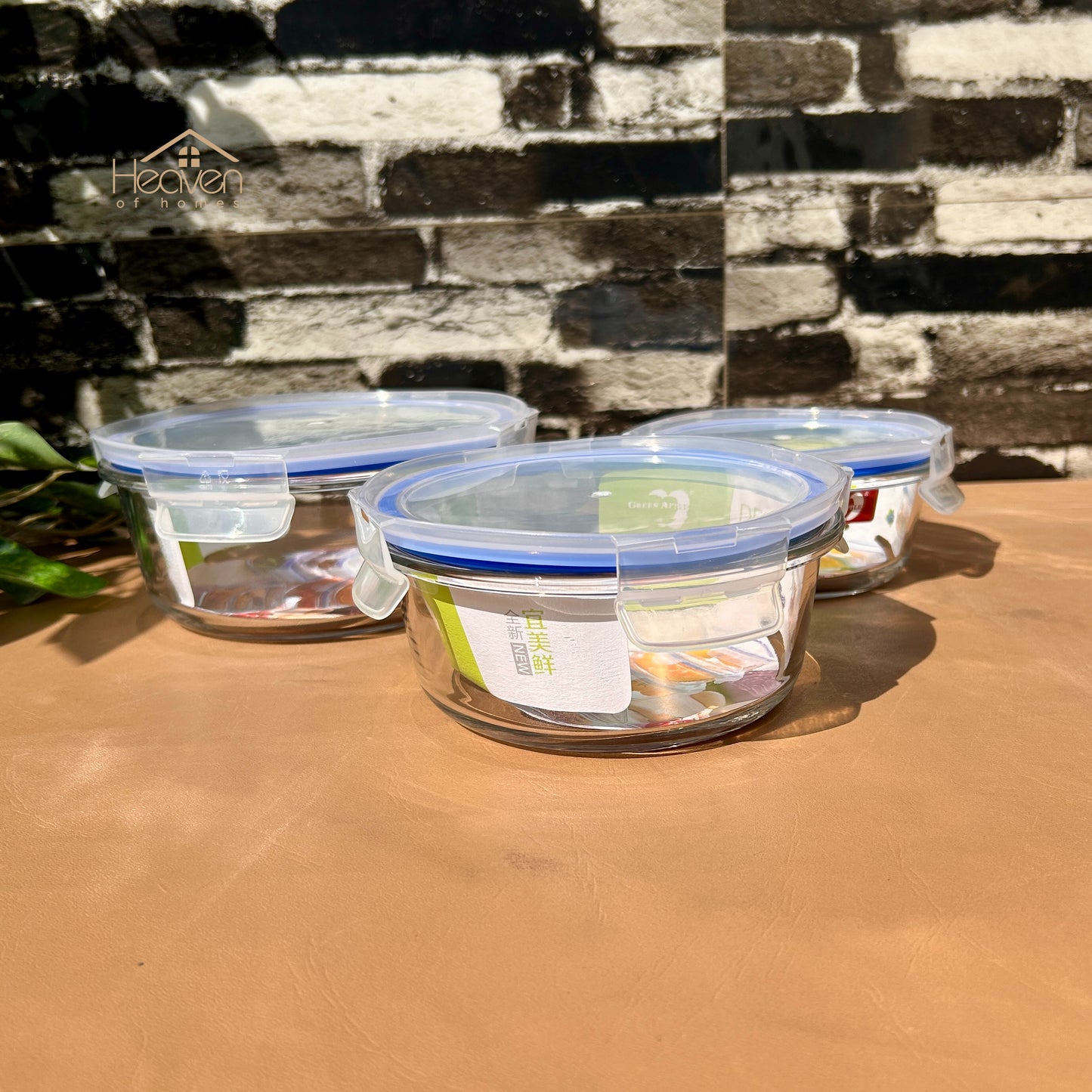 Deli® 3-Piece Clear Glass Round Bowls with Airtight Lids – Food Storage Containers - 400ml/630ml/950ml