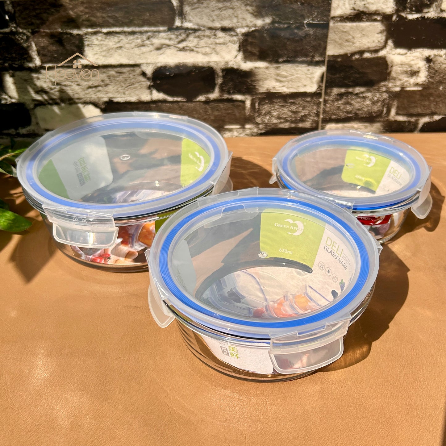 Deli® 3-Piece Clear Glass Round Bowls with Airtight Lids – Food Storage Containers - 400ml/630ml/950ml