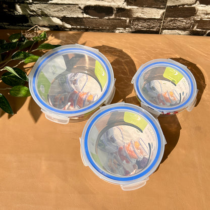 Deli® 3-Piece Clear Glass Round Bowls with Airtight Lids – Food Storage Containers - 400ml/630ml/950ml