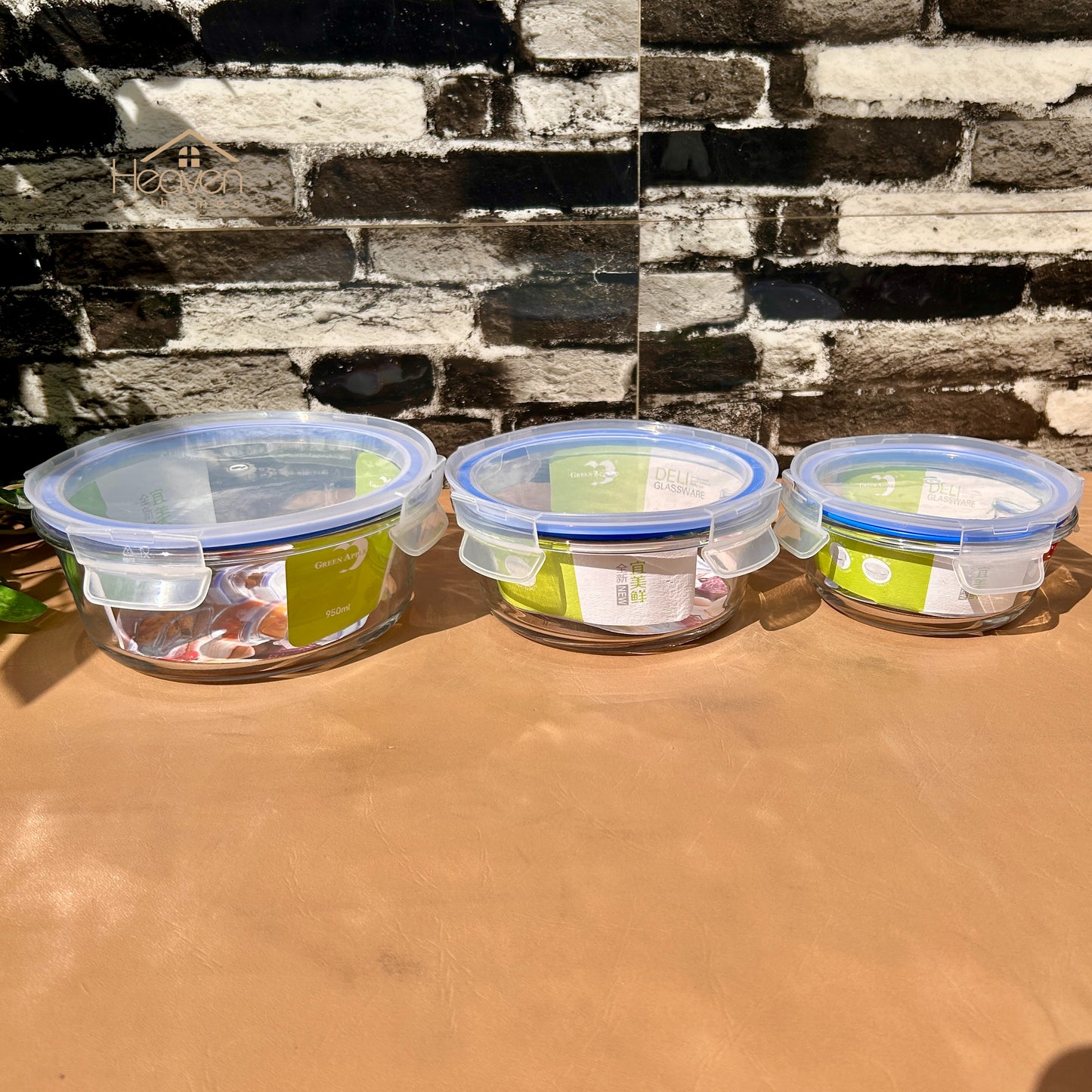 Deli® 3-Piece Clear Glass Round Bowls with Airtight Lids – Food Storage Containers - 400ml/630ml/950ml