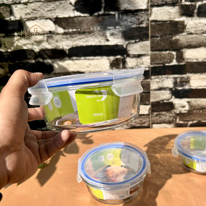 Deli® 3-Piece Clear Glass Round Bowls with Airtight Lids – Food Storage Containers - 400ml/630ml/950ml