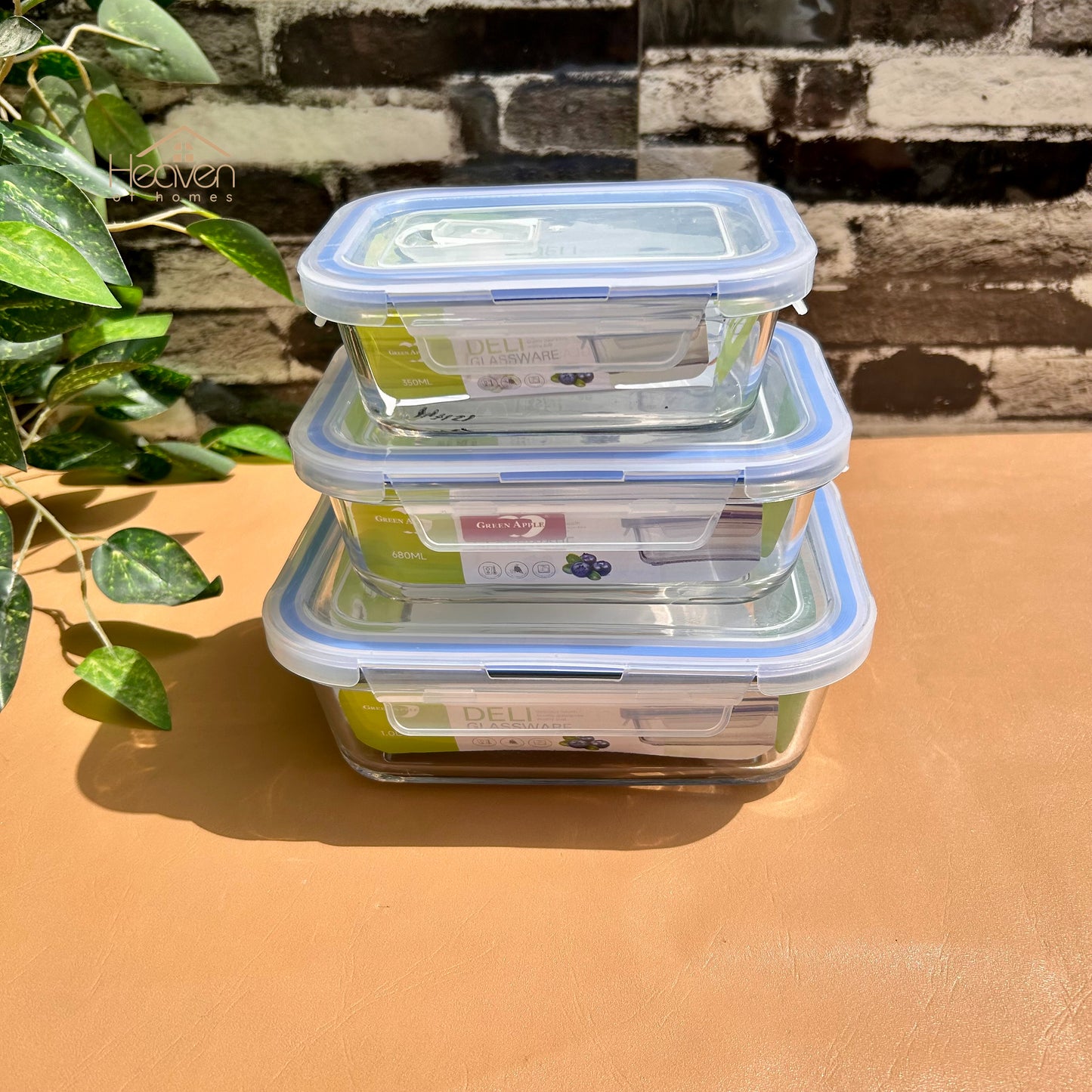 Deli® Imported set of 3 Clear Glass Bowls with Airtight Lids – Food Storage Containers - 350ml/680ml/1ltr