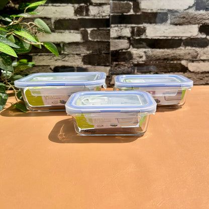 Deli® Imported set of 3 Clear Glass Bowls with Airtight Lids – Food Storage Containers - 350ml/680ml/1ltr
