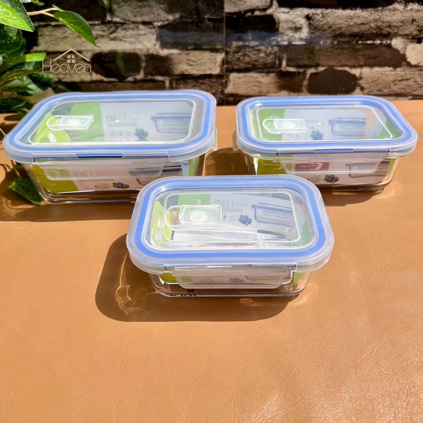Deli® Imported set of 3 Clear Glass Bowls with Airtight Lids – Food Storage Containers - 350ml/680ml/1ltr