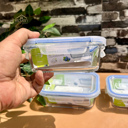 Deli® Imported set of 3 Clear Glass Bowls with Airtight Lids – Food Storage Containers - 350ml/680ml/1ltr