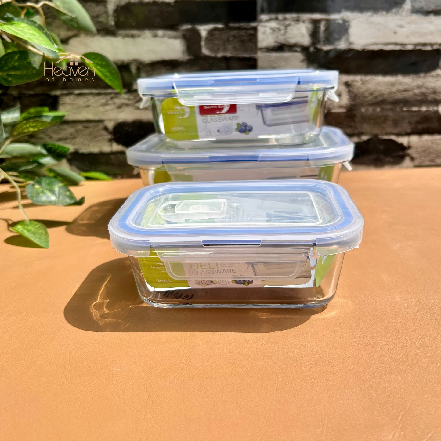 Deli® Imported set of 3 Clear Glass Bowls with Airtight Lids – Food Storage Containers - 350ml/680ml/1ltr