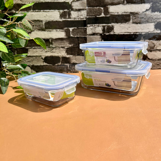 Deli® Imported set of 3 Clear Glass Bowls with Airtight Lids – Food Storage Containers - 350ml/680ml/1ltr