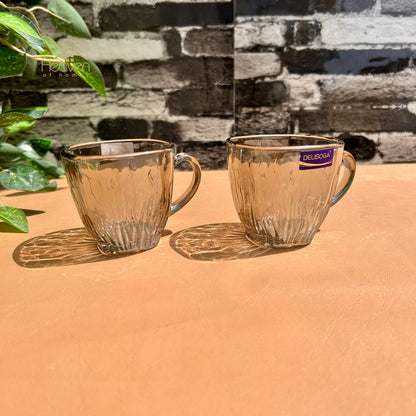 Delisoga® Set of 6 Gold Shade Clear Glass Tea Mugs – 205 ml Elegant Transparent Cups