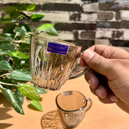 Delisoga® Set of 6 Gold Shade Clear Glass Tea Mugs – 205 ml Elegant Transparent Cups