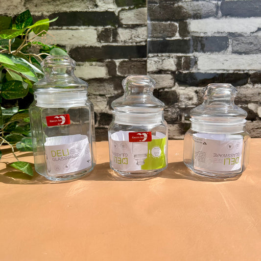 Deli® Imported Set of 3 Glass Jar Set - 400ml/430ml/725ml – Clear Glass Storage Containers for Kitchen & Pantry Organization