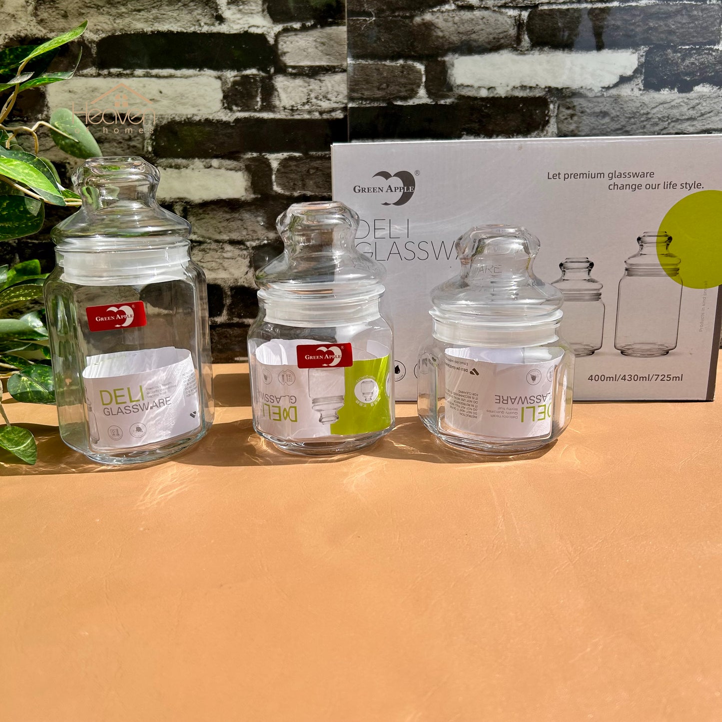 Deli® Imported Set of 3 Glass Jar Set - 400ml/430ml/725ml – Clear Glass Storage Containers for Kitchen & Pantry Organization