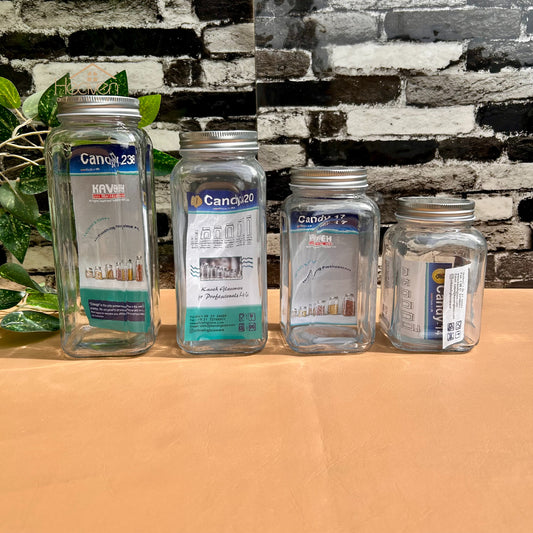 Kaveh Set of 4 Glass Jar Set with Metallic Lid Airtight Square Jars
