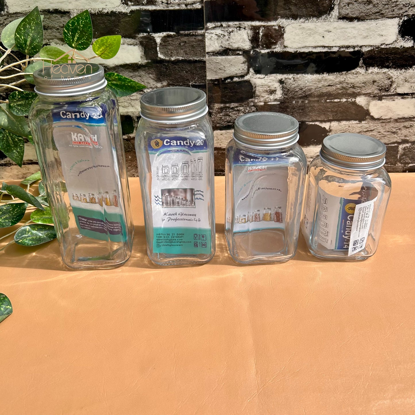 Kaveh Set of 4 Glass Jar Set with Metallic Lid Airtight Square Jars