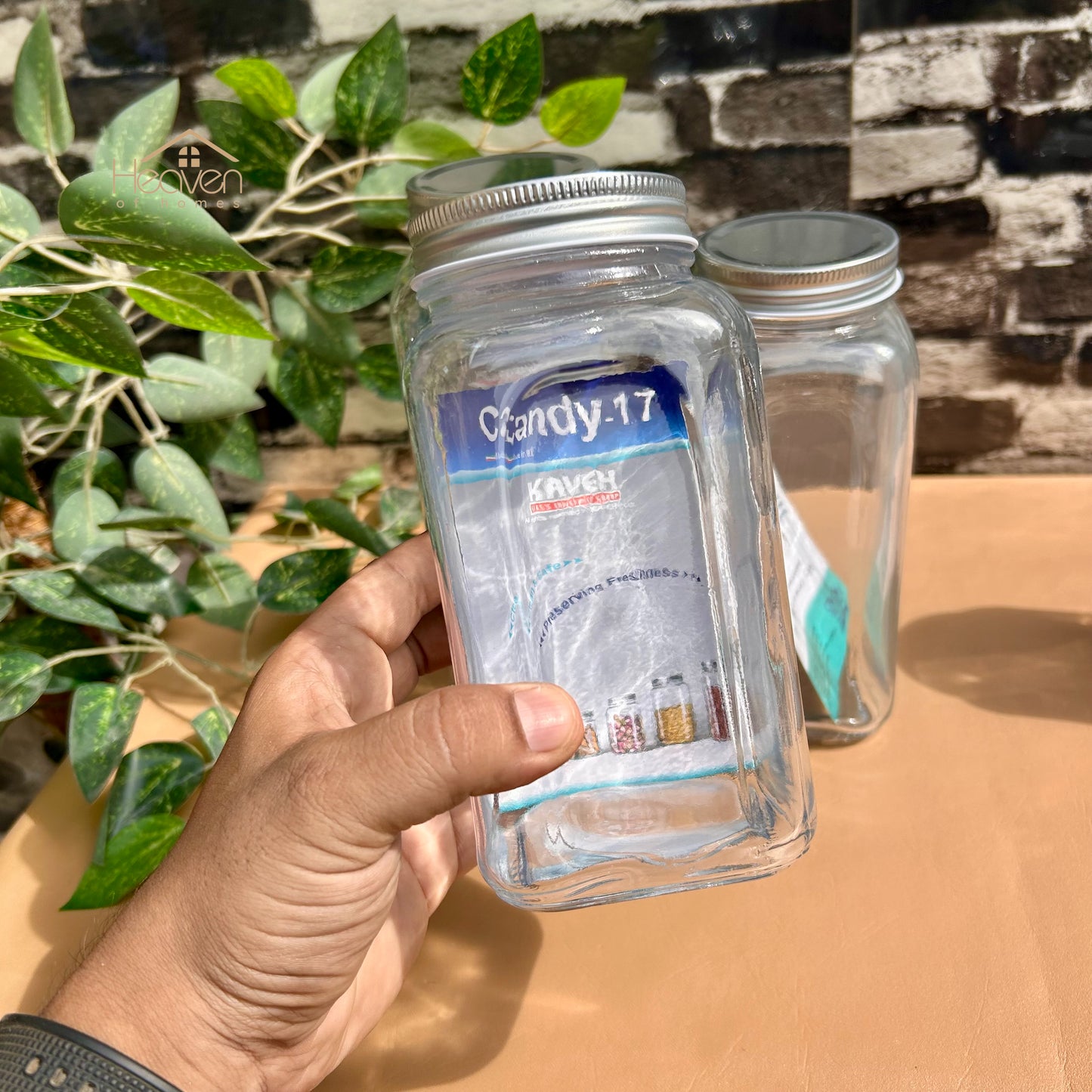 Kaveh Set of 4 Glass Jar Set with Metallic Lid Airtight Square Jars