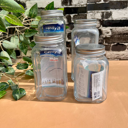 Kaveh Set of 4 Glass Jar Set with Metallic Lid Airtight Square Jars