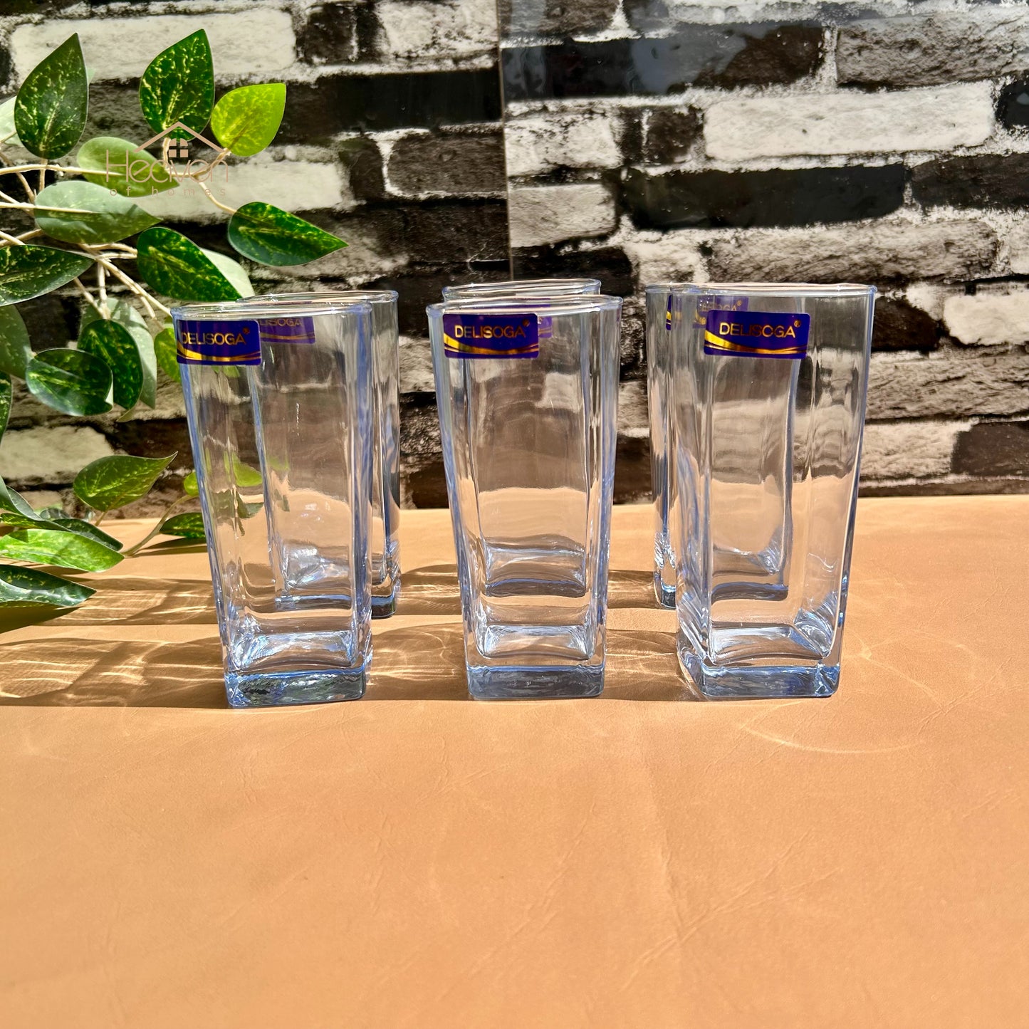 Delisoga® Elegant Blue Classic Glass Tumbler Set – 6-Piece Long 365ml Drinking Glasses Cocktail Blue