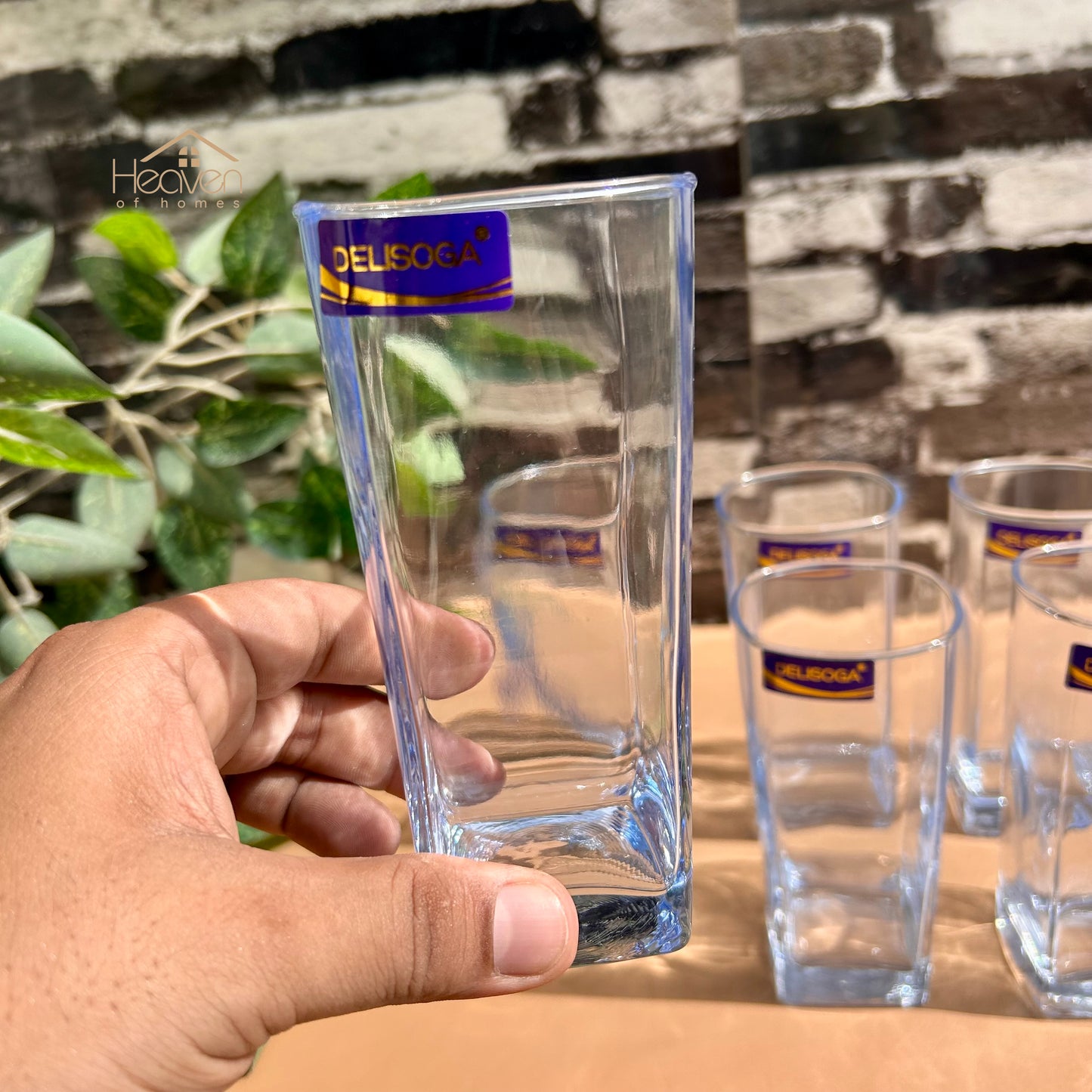 Delisoga® Elegant Blue Classic Glass Tumbler Set – 6-Piece Long 365ml Drinking Glasses Cocktail Blue