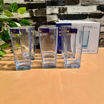 Delisoga® Elegant Blue Classic Glass Tumbler Set – 6-Piece Long 365ml Drinking Glasses Cocktail Blue