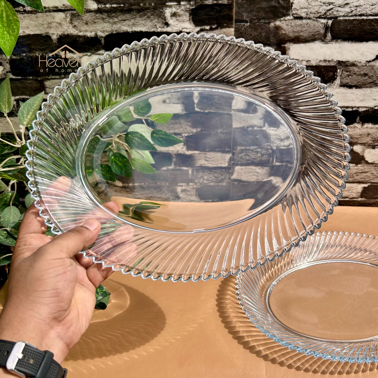 Set of 2 Diamond Glass Serving Dishes Transparent Glass 11 Inches Rice Dishes