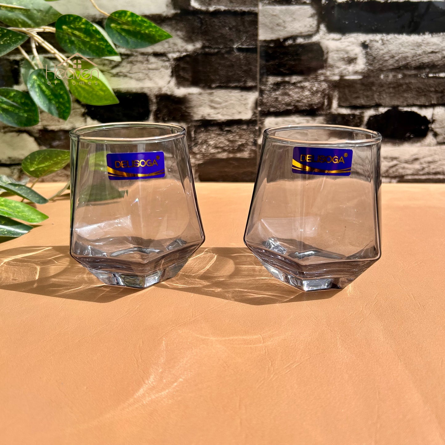 Delisoga® 6-Piece Diamond-Shaped Glass Water Set – 340 ml Clear Transparent Premium Glassware