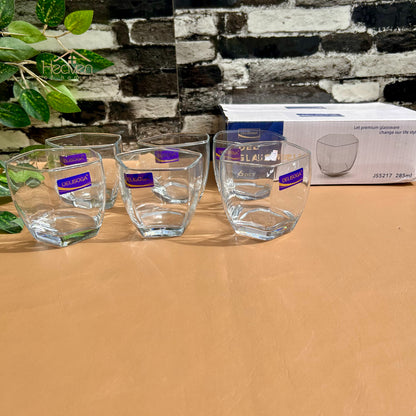 Delisoga® Set of 6 Transparent Glass Tumblers – 285ml Classic Clear Drinking Glasses for Water & Juice - JS5217