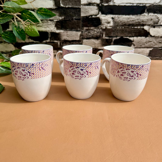 Heaven® Set of 6 Designer Printed Bone China Tea & Coffee Cups – 205 ml Lightweight & Elegant