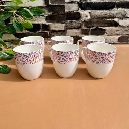 Heaven® Set of 6 Designer Printed Bone China Tea & Coffee Cups – 205 ml Lightweight & Elegant