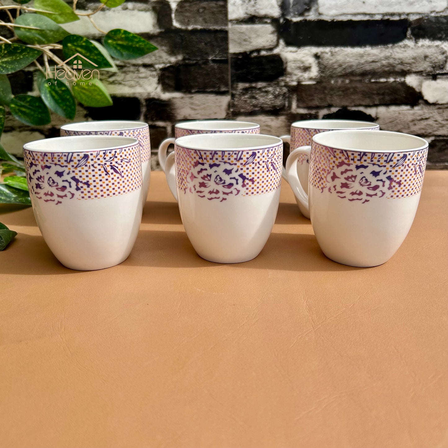 Heaven® Set of 6 Designer Printed Bone China Tea & Coffee Cups – 205 ml Lightweight & Elegant