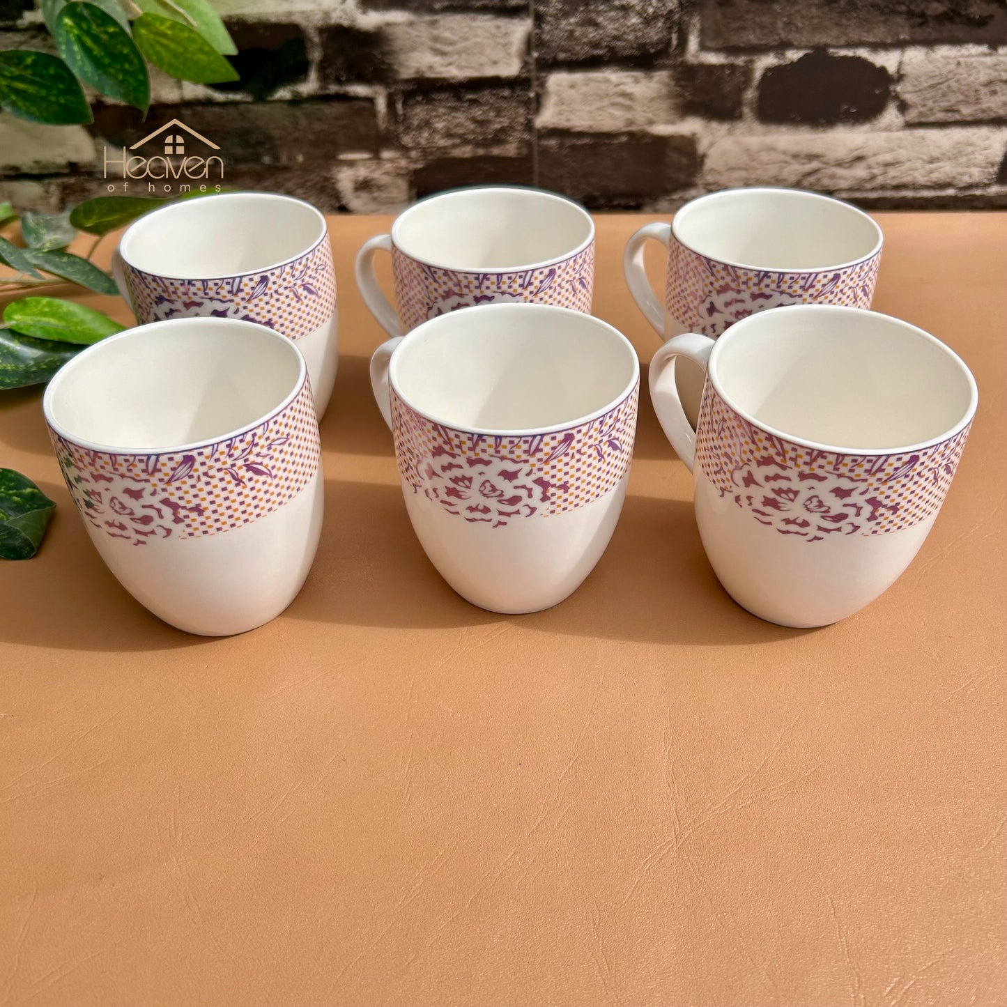 Heaven® Set of 6 Designer Printed Bone China Tea & Coffee Cups – 205 ml Lightweight & Elegant