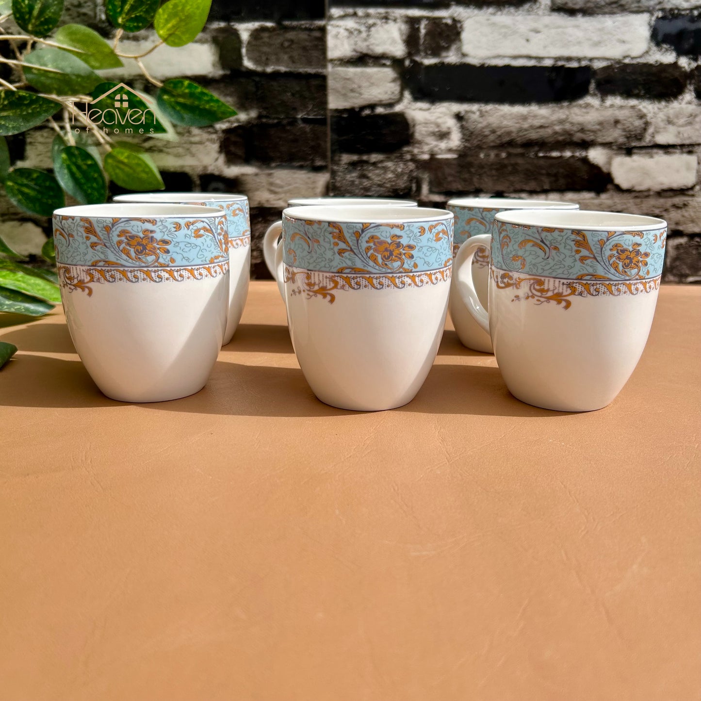 Heaven® Set of 6 Designer Printed Bone China Tea & Coffee Cups – 205 ml Lightweight & Elegant