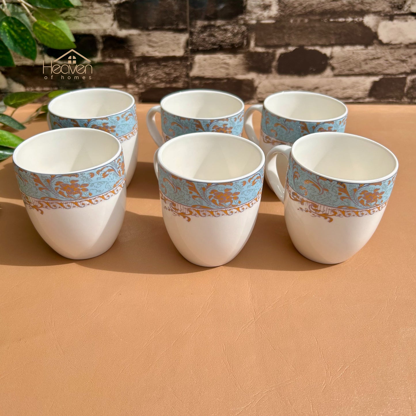 Heaven® Set of 6 Designer Printed Bone China Tea & Coffee Cups – 205 ml Lightweight & Elegant