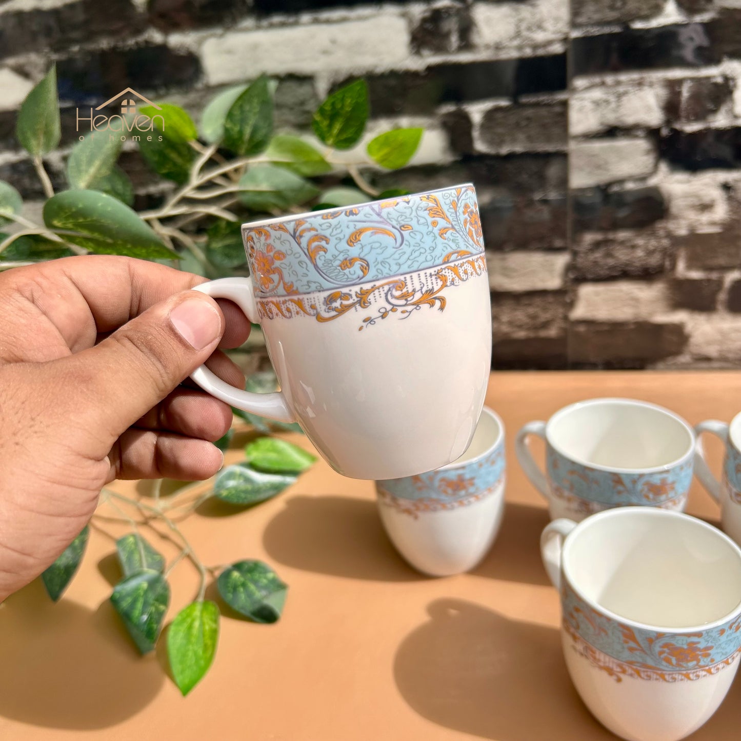 Heaven® Set of 6 Designer Printed Bone China Tea & Coffee Cups – 205 ml Lightweight & Elegant