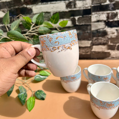 Heaven® Set of 6 Designer Printed Bone China Tea & Coffee Cups – 205 ml Lightweight & Elegant
