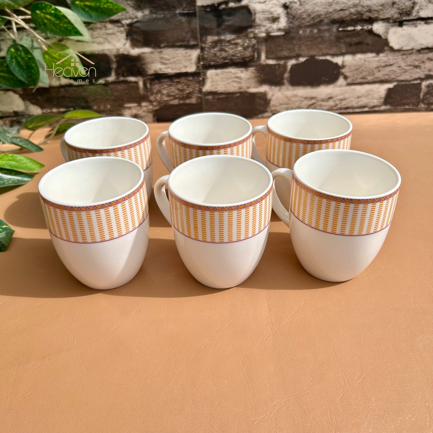 Heaven® Set of 6 Designer Printed Bone China Tea & Coffee Cups – 205 ml Lightweight & Elegant