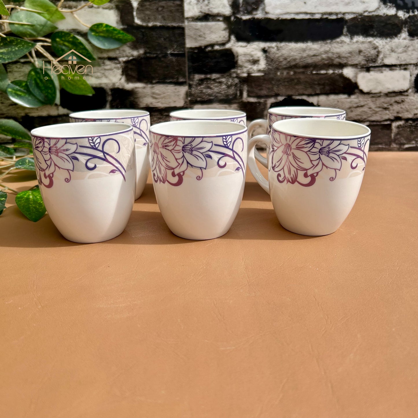 Heaven® Set of 6 Designer Printed Bone China Tea & Coffee Cups – 205 ml Lightweight & Elegant