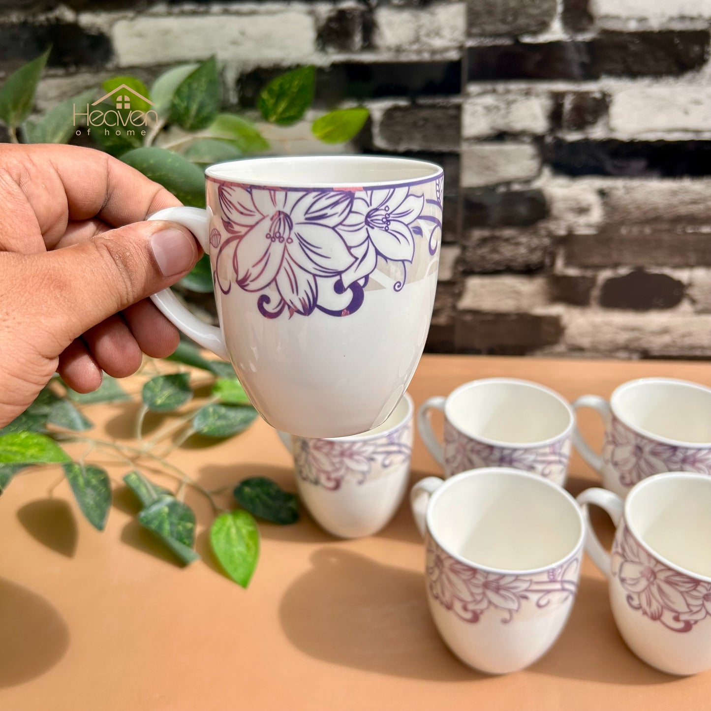 Heaven® Set of 6 Designer Printed Bone China Tea & Coffee Cups – 205 ml Lightweight & Elegant