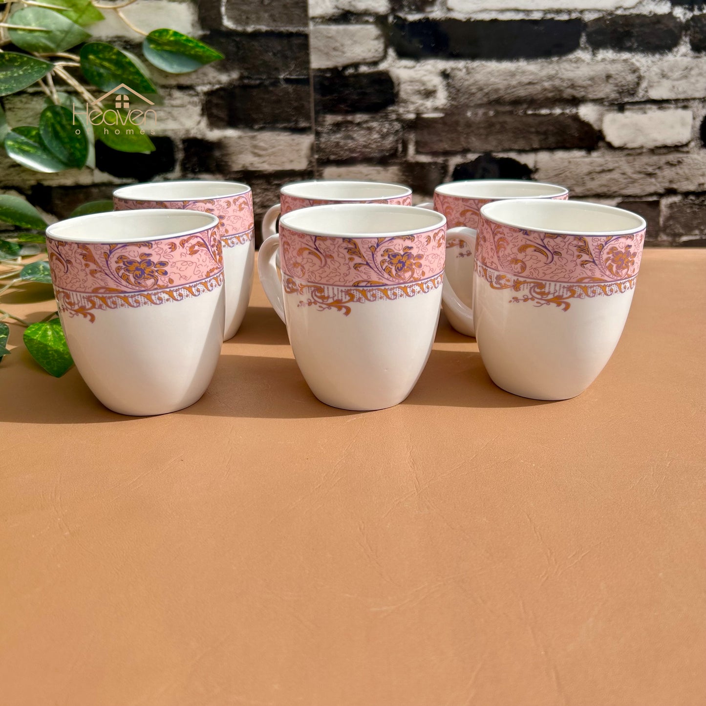 Heaven® Set of 6 Designer Printed Bone China Tea & Coffee Cups – 205 ml Lightweight & Elegant