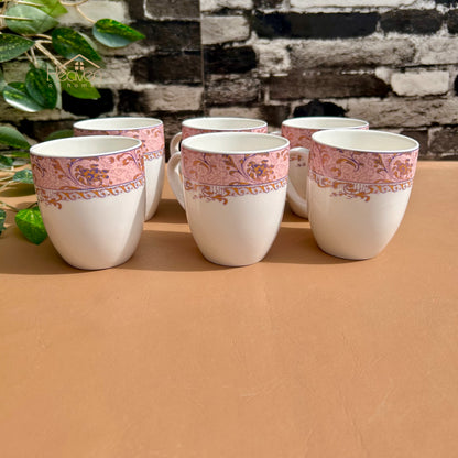 Heaven® Set of 6 Designer Printed Bone China Tea & Coffee Cups – 205 ml Lightweight & Elegant