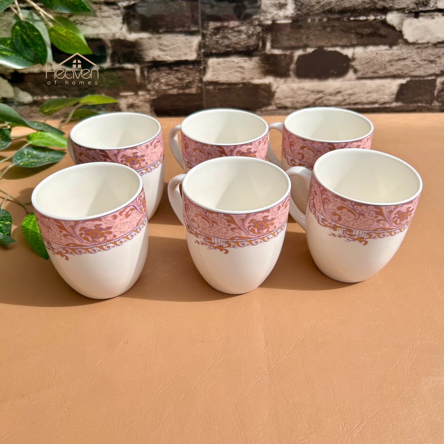 Heaven® Set of 6 Designer Printed Bone China Tea & Coffee Cups – 205 ml Lightweight & Elegant