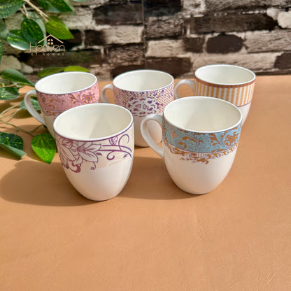 Heaven® Set of 6 Designer Printed Bone China Tea & Coffee Cups – 205 ml Lightweight & Elegant