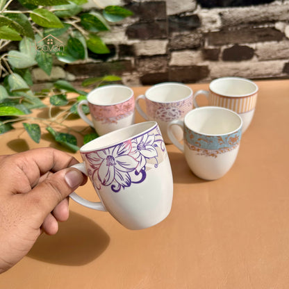 Heaven® Set of 6 Designer Printed Bone China Tea & Coffee Cups – 205 ml Lightweight & Elegant
