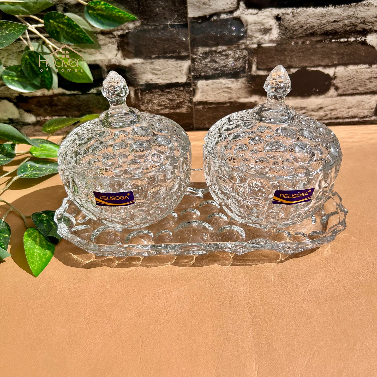 Delisoga® Candy Dish Set of 3 Elegant Candy Jars with Glass Tray for Sweets & Treats