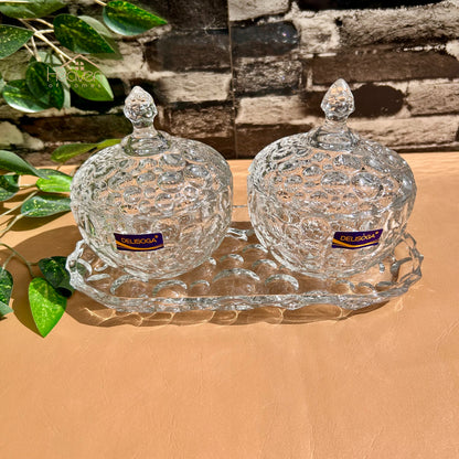 Delisoga® Candy Dish Set of 3 Elegant Candy Jars with Glass Tray for Sweets & Treats