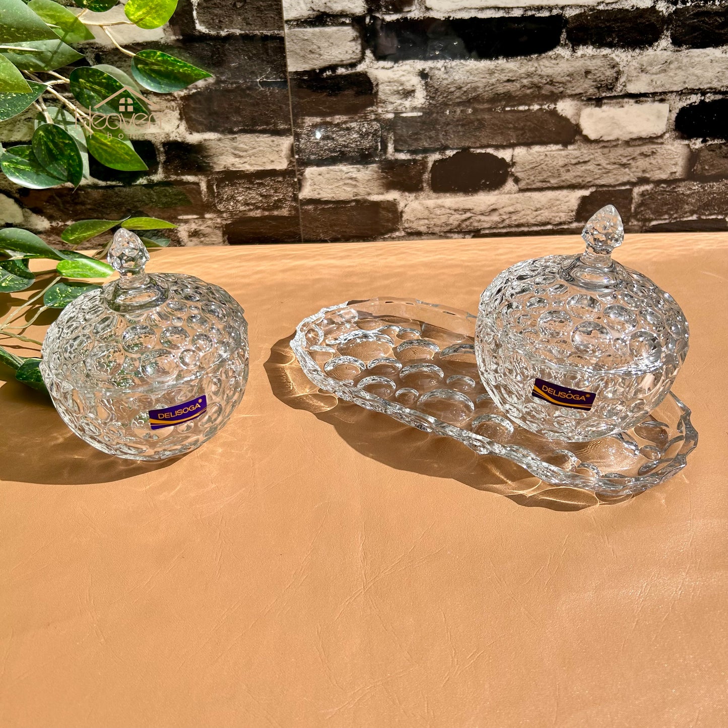 Delisoga® Candy Dish Set of 3 Elegant Candy Jars with Glass Tray for Sweets & Treats