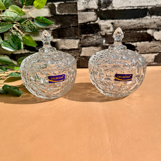 Delisoga Set of 2 Clear Glass Candy Bowls with Lids – Transparent Glassware for Sweets & Treats