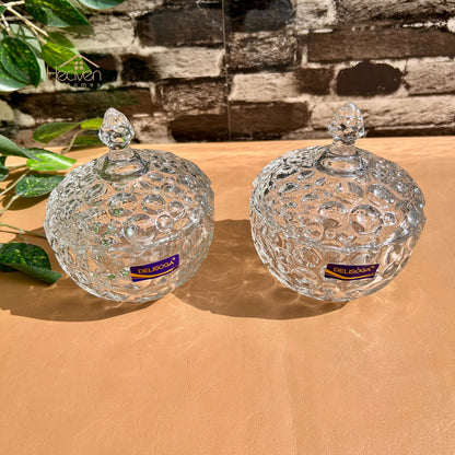 Delisoga Set of 2 Clear Glass Candy Bowls with Lids – Transparent Glassware for Sweets & Treats