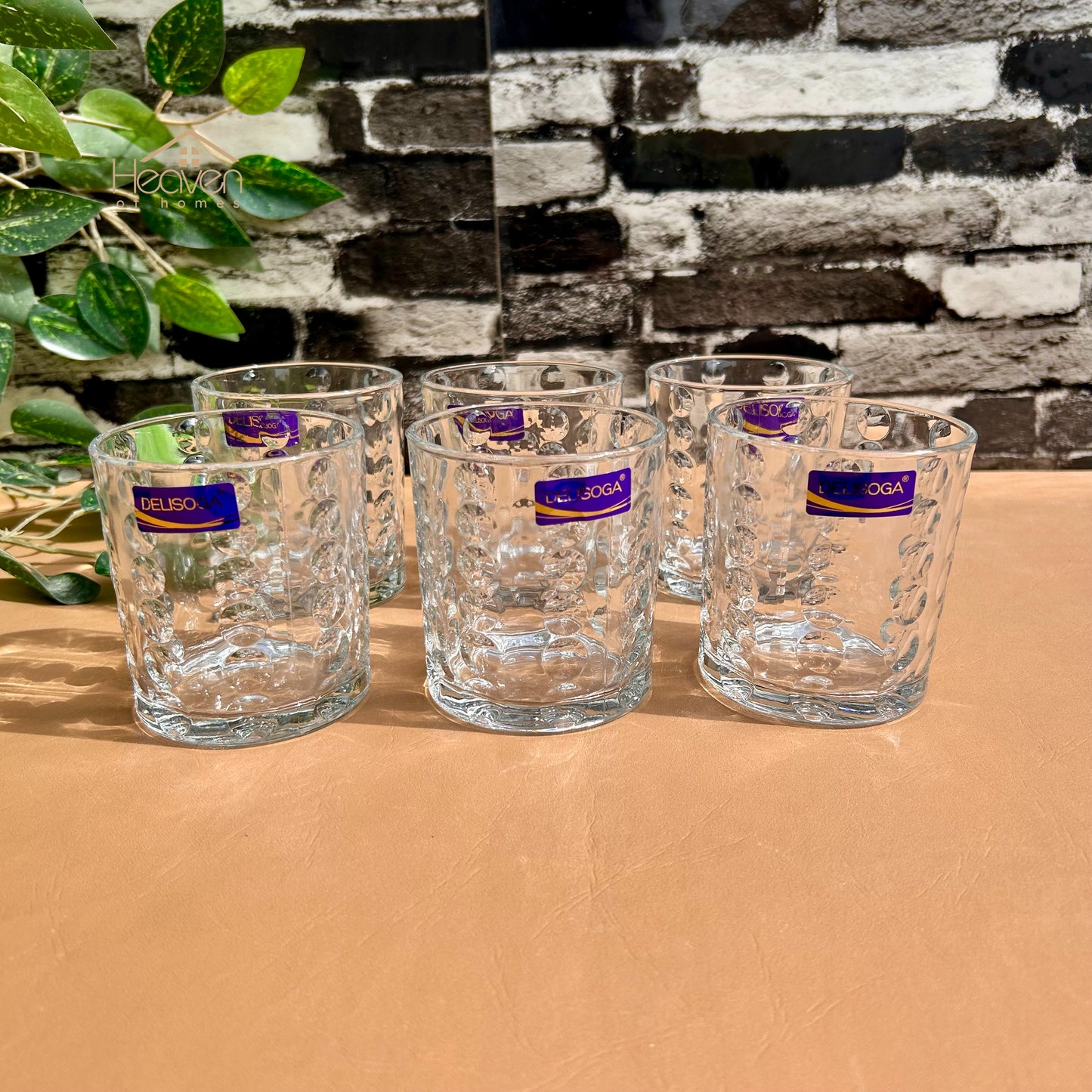 Delisoga® Set of 6 Bubble Design Clear Glass Tumblers – 340ml Transparent Drinking Glasses - KB245A
