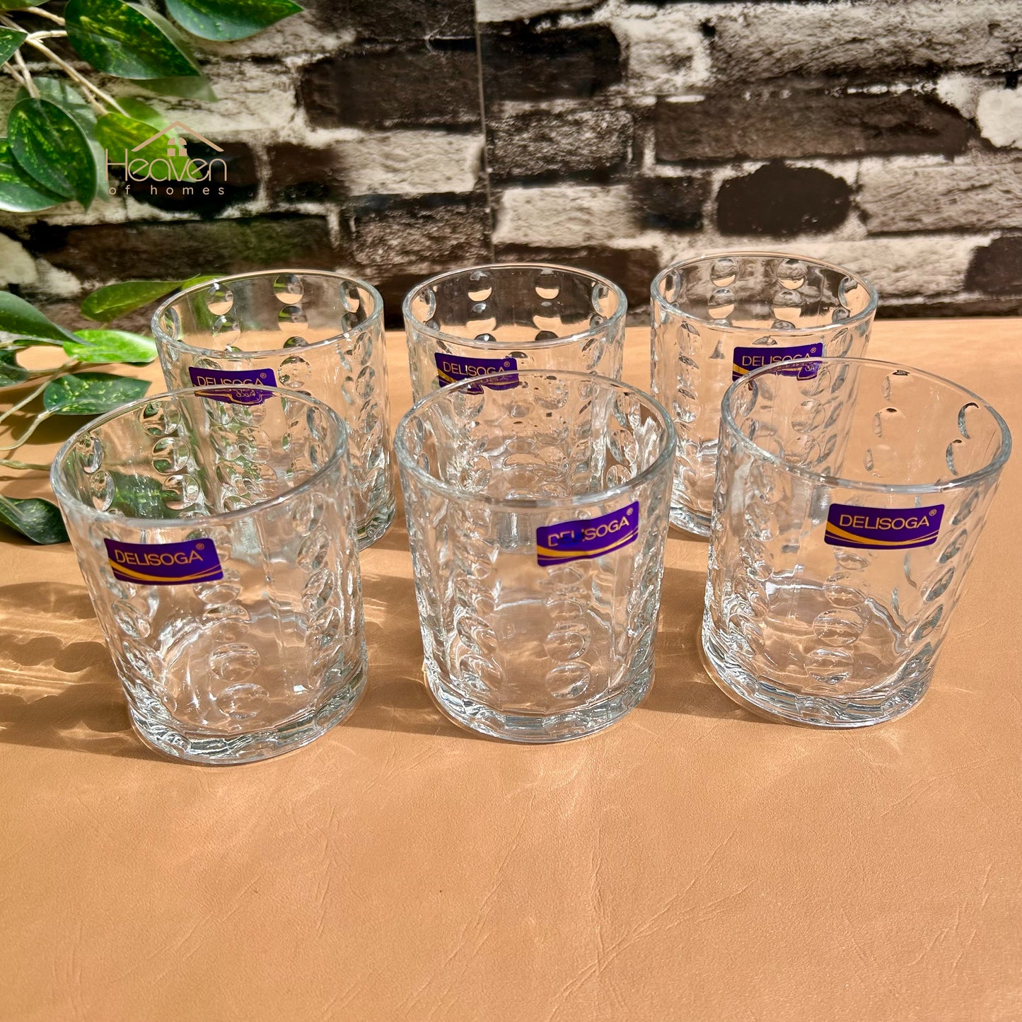 Delisoga® Set of 6 Bubble Design Clear Glass Tumblers – 340ml Transparent Drinking Glasses - KB245A