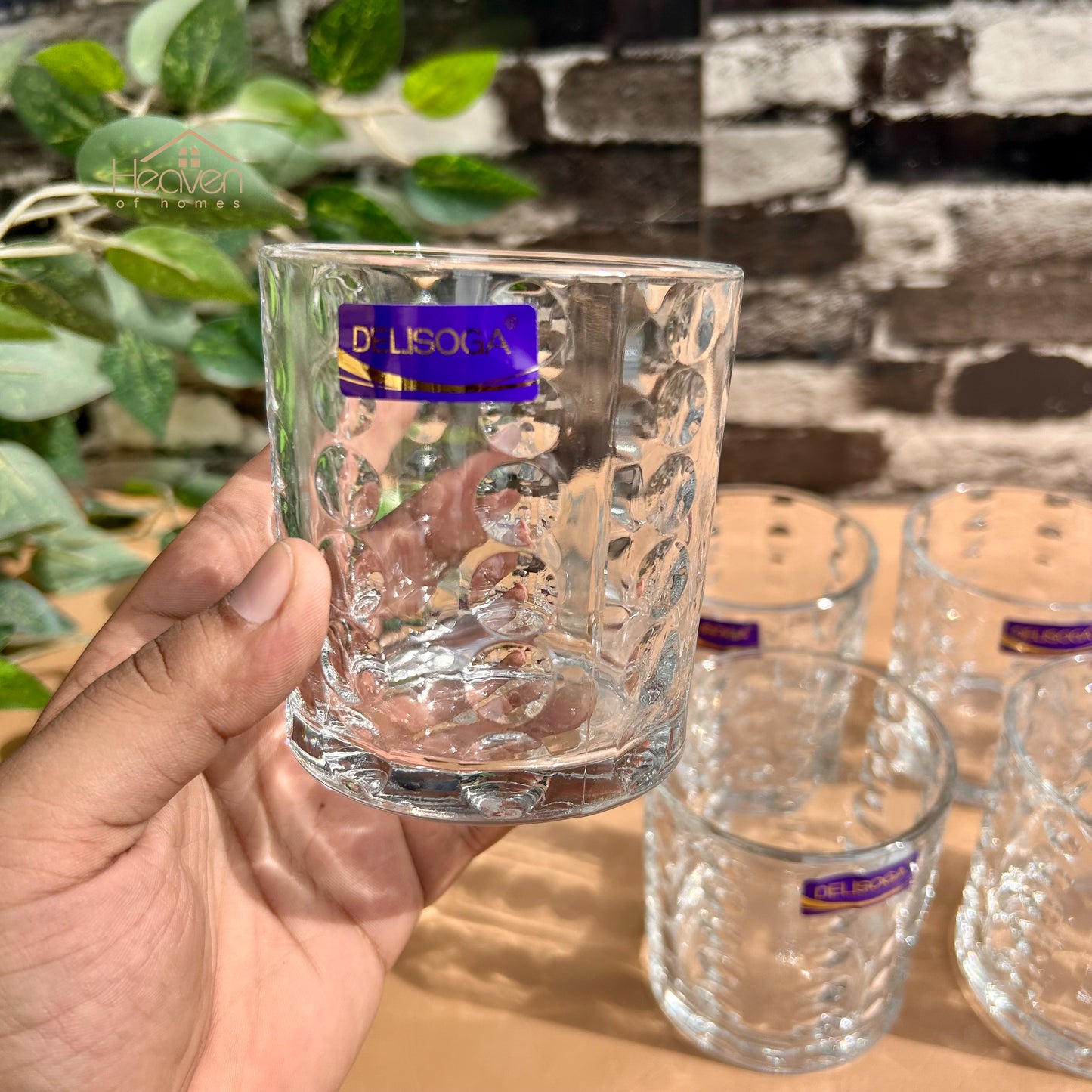 Delisoga® Set of 6 Bubble Design Clear Glass Tumblers – 340ml Transparent Drinking Glasses - KB245A