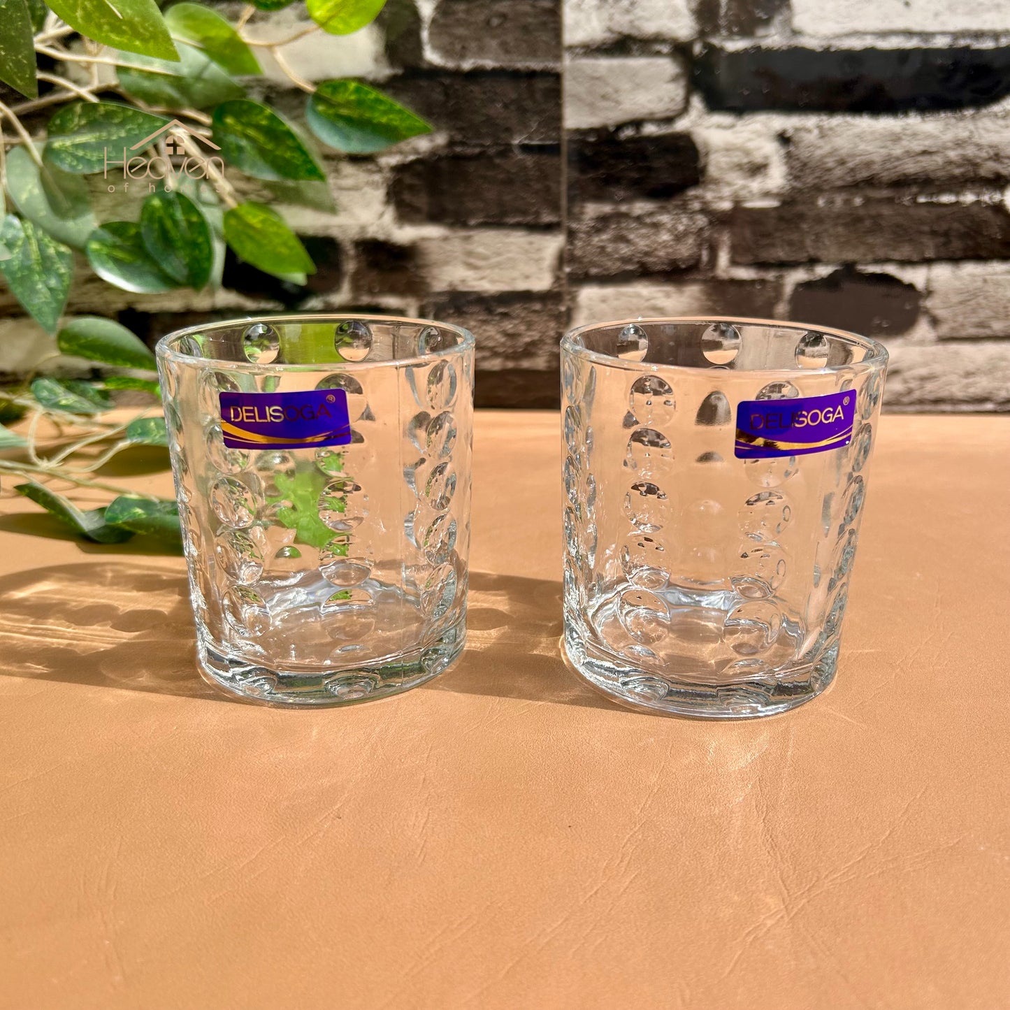 Delisoga® Set of 6 Bubble Design Clear Glass Tumblers – 340ml Transparent Drinking Glasses - KB245A